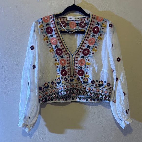 Zara Tops - Zara Multicolor Embroidered Blouse